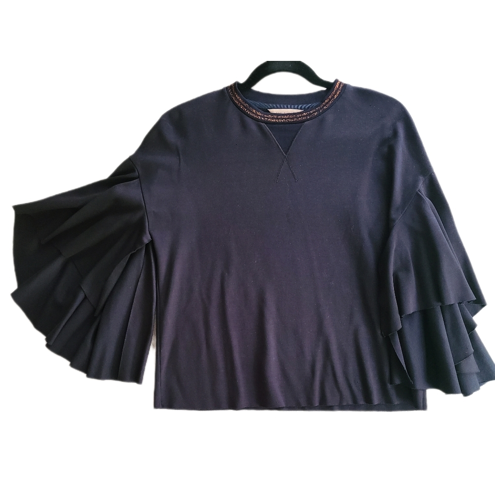 Ted Baker Navy Crewneck Flutter Asymmetrical Spli… - image 1